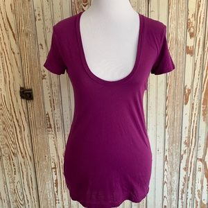JAMES PERSE PURPLE SCOOP V NECK TEE